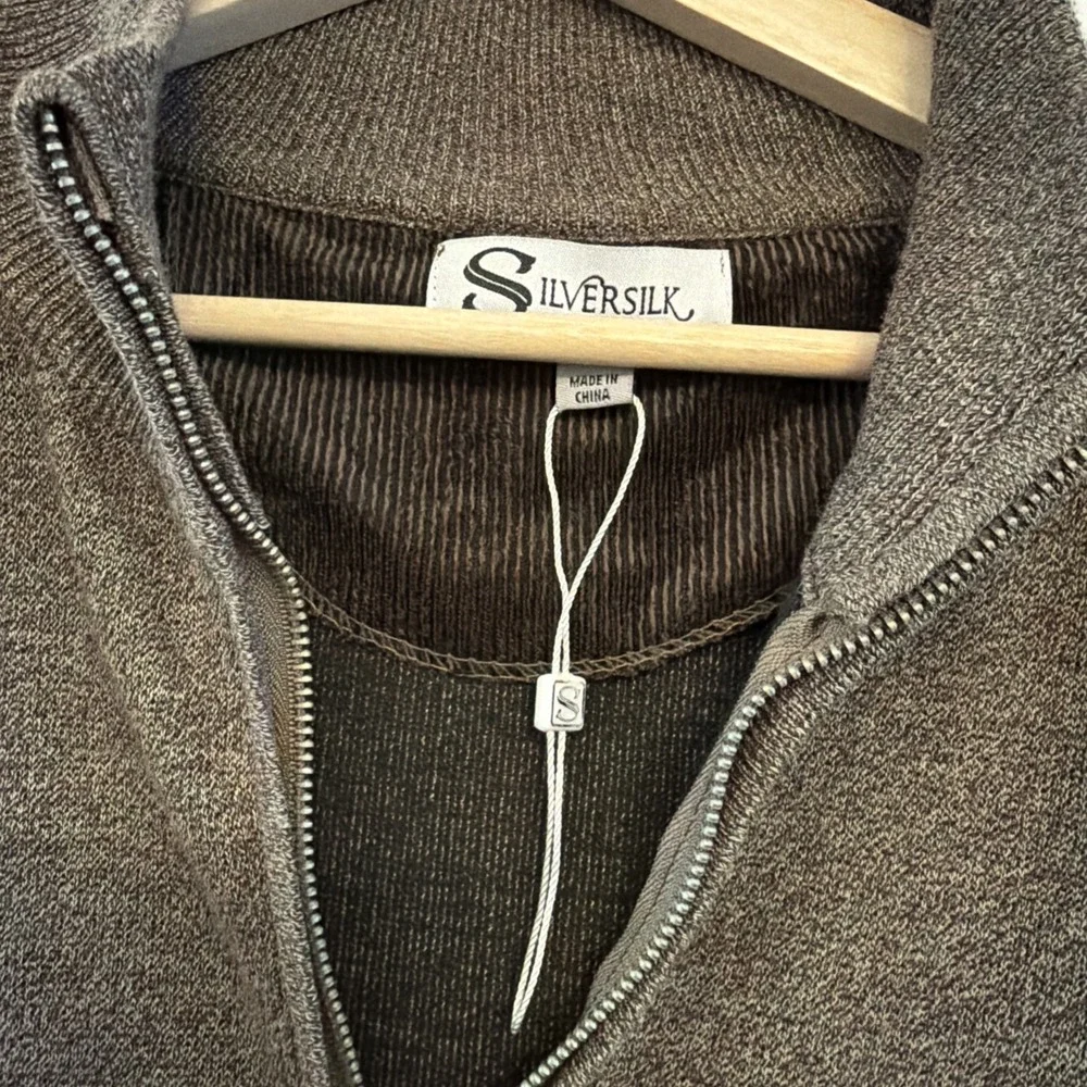 SilverSilk Men's Quarter/Half Zip Pullover Sweater Sz 4X Brown Corduroy Trim New